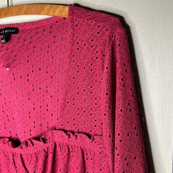 LANE BRYANT Pink Eyelet 3/4 Sleeve Square Neck Top Size 18/20 - Picture 4 of 16